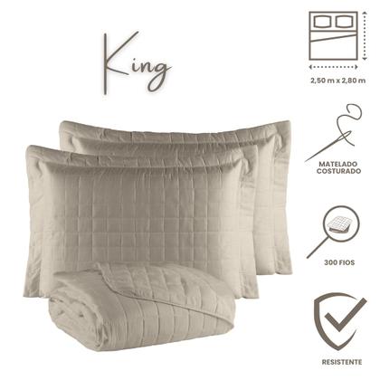 Imagem de Cobre Leito King com Porta Travesseiro 300 Fios Toque Macio Kit 3 Peças Avelã