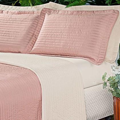 Imagem de Cobre Leito King Dual 200 Fios Dupla Face 3 Peças - Rosê - Micropercal 100% Poliester
