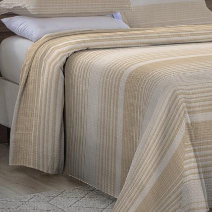 Imagem de Cobre Leito King Size Com Fronhas Em Piquet Algodão 3 Peças Listrado Bege e Palha