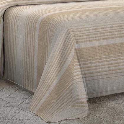 Imagem de Cobre Leito King Size Com Fronhas Em Piquet Algodão 3 Peças Listrado Bege e Palha