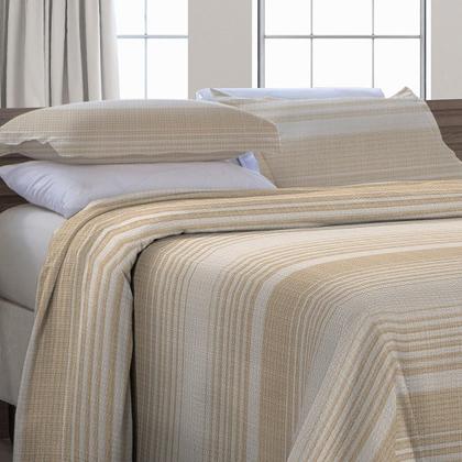 Imagem de Cobre Leito King Size Com Fronhas Em Piquet Algodão 3 Peças Listrado Bege e Palha