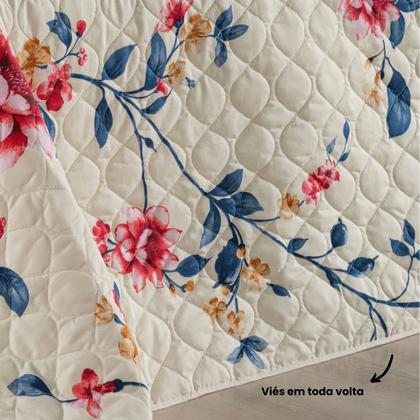 Imagem de Cobre Leito Queen com Porta Travesseiro 300 Fios Toque Macio Kit Colcha 3 Peças Felicità