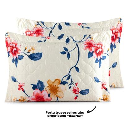 Imagem de Cobre Leito Queen com Porta Travesseiro 300 Fios Toque Macio Kit Colcha 3 Peças Felicità