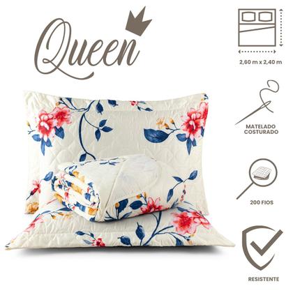 Imagem de Cobre Leito Queen com Porta Travesseiro 300 Fios Toque Macio Kit Colcha 3 Peças Felicità