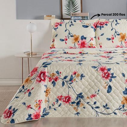 Imagem de Cobre Leito Queen com Porta Travesseiro 300 Fios Toque Macio Kit Colcha 3 Peças Felicità