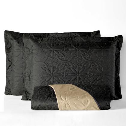 Imagem de Cobre Leito Queen Dupla Face Floral Preto Casaborda 3 peças