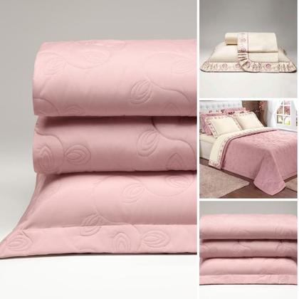 Imagem de cobre leito queen  yasmin 07 peças 260cm x 240cm  bordado com porta travesseiros