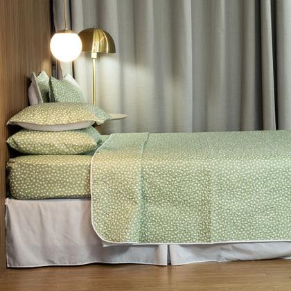 Imagem de Cobre Leito Solteiro Bouti Basic Estampado 180 Fios 2 Peças - Poa Verde Cha