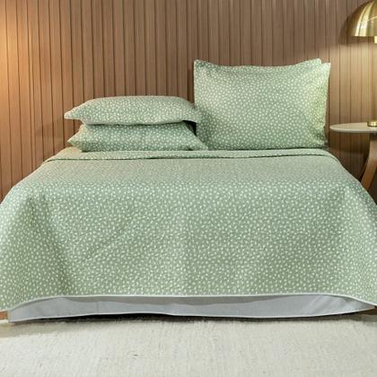 Imagem de Cobre Leito Solteiro Bouti Basic Estampado 180 Fios 2 Peças - Poa Verde Cha