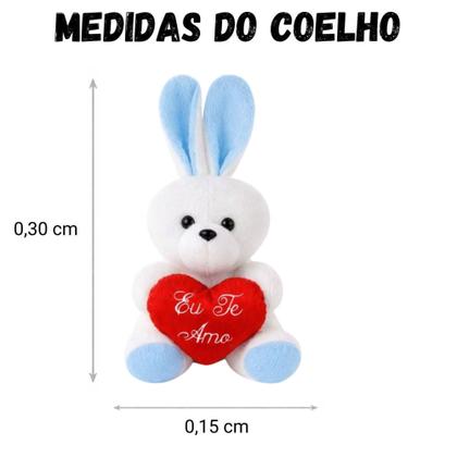 Imagem de Coelho de Pelúcia com Coração 30cm Boneco Decorativo Presente Páscoa Infantil