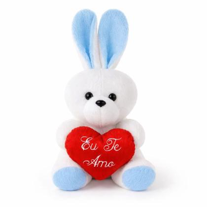 Imagem de Coelho de Pelúcia com Coração 30cm Boneco Decorativo Presente Páscoa Infantil