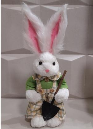 Imagem de Coelho Fêmea 33cm Branco De Pascoa Decoração Enfeite Verde Ovos Coelhinho Enfeite Tecido Ovo Pelucia Cesta