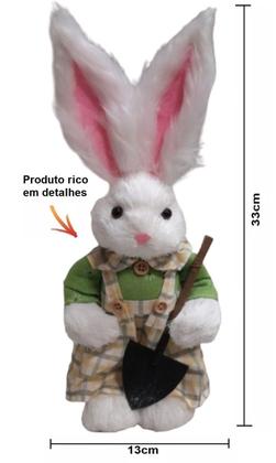 Imagem de Coelho Fêmea 33cm Branco De Pascoa Decoração Enfeite Verde Ovos Coelhinho Enfeite Tecido Ovo Pelucia Cesta