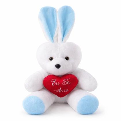 Imagem de Coelho Grande de Pelúcia 48cm com Coração "Eu Te Amo" Presente Infantil Páscoa
