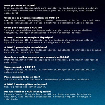 Imagem de Coenzima Q10 100 mg Ubiquinona Metabolismo Vitalidade Saúde Cardiovascular 60 Cápsulas Body Nutry