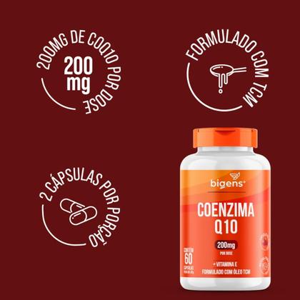 Imagem de Coenzima Q10 200mg Vitamina E óleo TCM 60 cápsulas Bigens