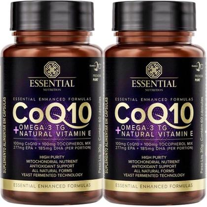 Imagem de Coenzima Q10 + Omega 3 - Vitamina E - (2 unidades 60 caps cada) - Essential Nutrition