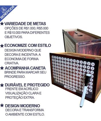 Imagem de Cofre Adesivado com Meta 10 Mil/5 Mil/1 Mil  Caixa Dinheiro Decorada em MDF