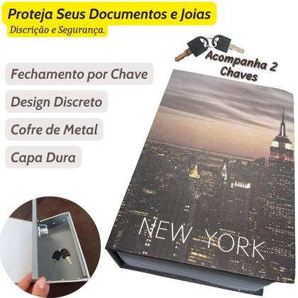 Imagem de Cofre Camuflado Caixa Formato Livro Porta Joias Objetos Dinheiro Com 2 Chaves Decorativo Discreto Resistente