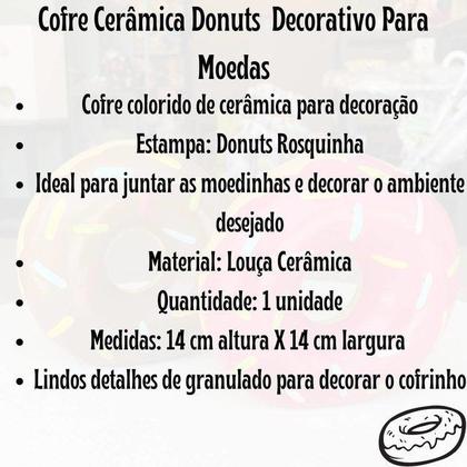 Imagem de Cofre Cerâmica Donuts Rosa Decorativo Para Moedas