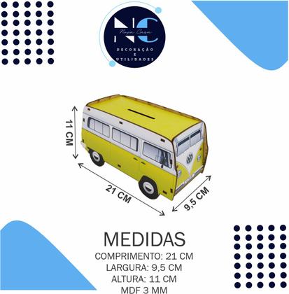 Imagem de Cofre Cofrinho Porta Moedas Kombi Amarelo Mdf