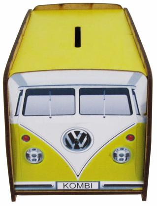 Imagem de Cofre Cofrinho Porta Moedas Kombi Amarelo Mdf