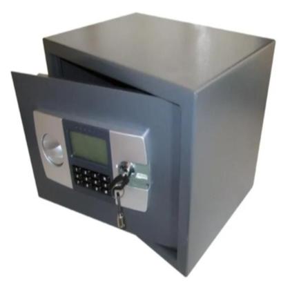 Imagem de Cofre digital eletrônico em aço display lcd com bandeja e chave reserva suporte de parede 