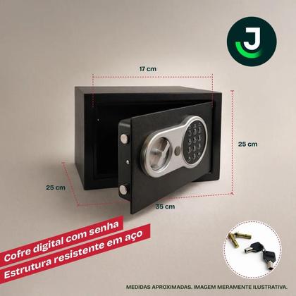 Imagem de Cofre Eletrônico Digital com Senha e Chave em Aço Cofre de Segurança Preto