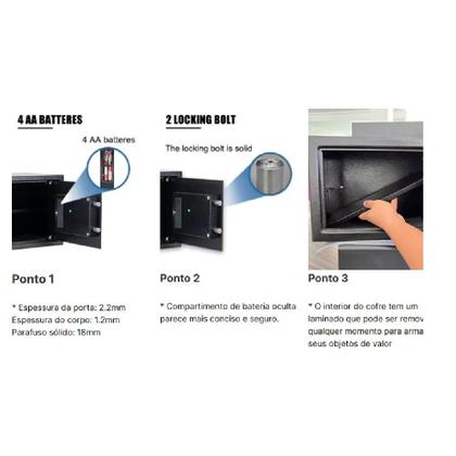 Imagem de Cofre Eletronico Digital Grande Senha Chave Porta Documentos Armas Display Lcd Bandeja Chumbadores Com Suporte De Parede