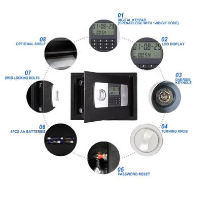Imagem de Cofre eletronico digital grande senha chave porta documentos armas display lcd bandeja chumbadores com suporte de parede