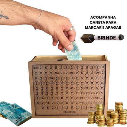 Imagem de Cofrinho Cofre Guardar Dinheiro Fácil Caixa Woodbox 5 mil Original Realize Seus Sonhos