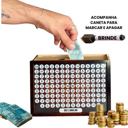 Imagem de Cofrinho Cofre Guardar Dinheiro Fácil Caixa Woodbox 5 mil Original  Realize Seus Sonhos