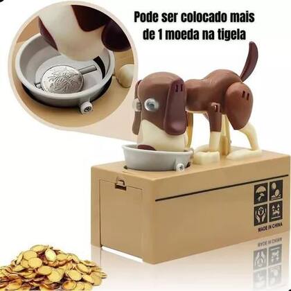 Imagem de Cofrinho Cofre Infantil Cachorro Fofo Come Moedas Na Tigela