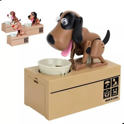 Imagem de Cofrinho Cofre Infantil Cachorro Fofo Come Moedas Na Tigela