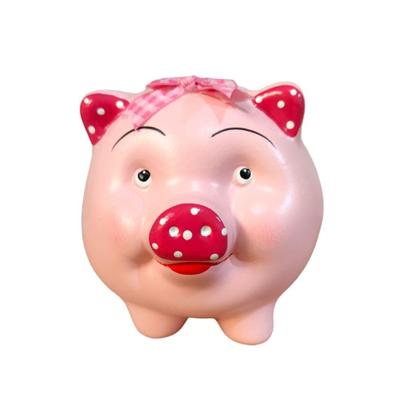 Imagem de Cofrinho Cofre Porco Laço Pequeno Ceramica Rosa - Decore Casa