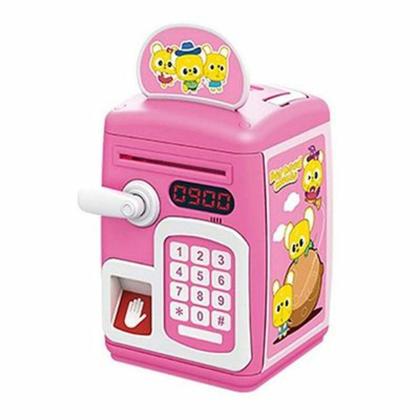 Imagem de Cofrinho infantil eletronico digital com senha teclado e biometria automatica moedas nota rosa