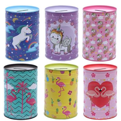 Imagem de Cofrinho P/ Moedas Decorativo Caixa de Dinheiro Metal Cofre Flamingo