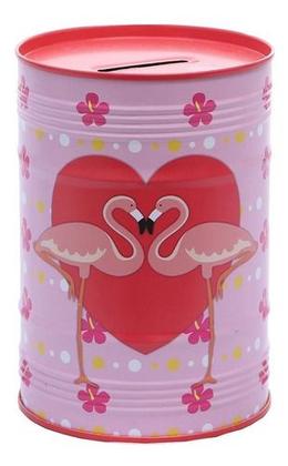 Imagem de Cofrinho P/ Moedas Decorativo Caixa de Dinheiro Metal Cofre Flamingo