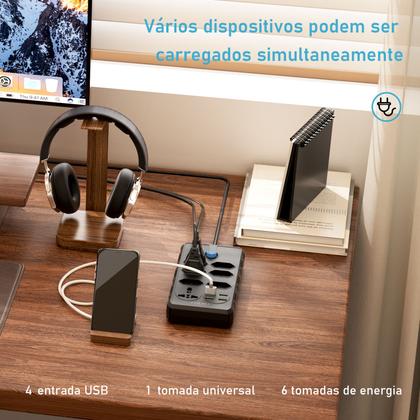 Imagem de COIBEU Extensão 6 Tomadas 4 USB 1 Tomada Universal Bivolt Power 110v/220v 2m/5m