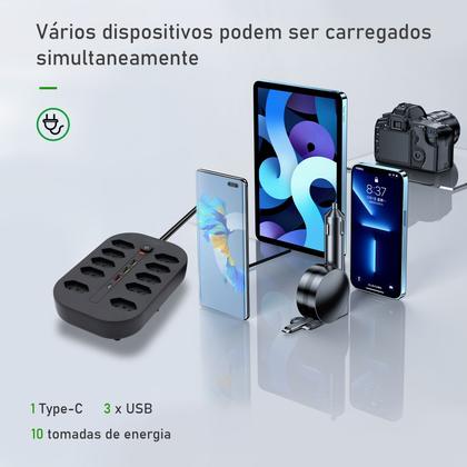 Imagem de COIBEU Extensão Filtro de Linha 10 Tomadas 3 USB 1 TipoC Bivolt Power 2500W 10A 2 metros