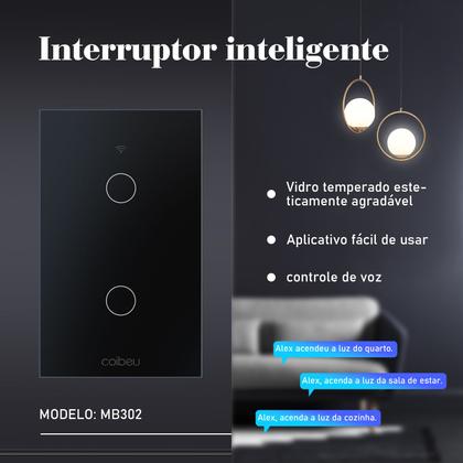 Imagem de COIBEU Tuya WiFi Interruptor De Luz Inteligente 2 gang Wall Touch Switch Trabalho Com Alexa Google Home