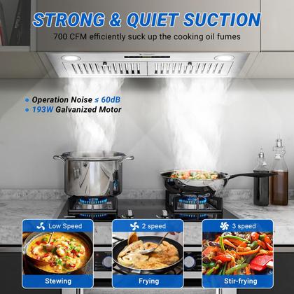 Imagem de Coifa AMZCHEF Embutida 30", Aço Inox, 900 CFM, 3 Velocidades e LED