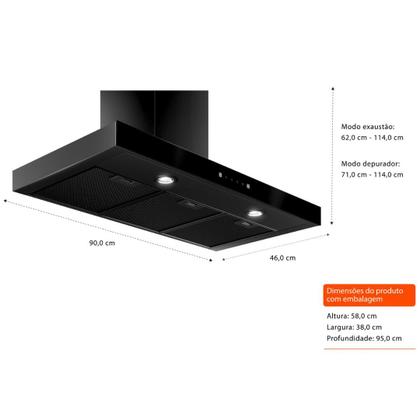 Imagem de Coifa Brastemp Eclipse Tbox 90cm Parede Preta 110V BAE90APANA