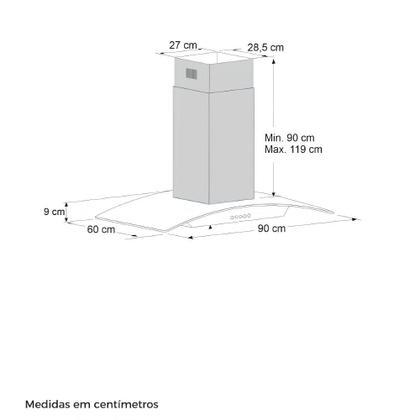 Imagem de Coifa de Ilha 90cm Fischer Island Vidro com Função Depurador e Exaustor Inox 127V