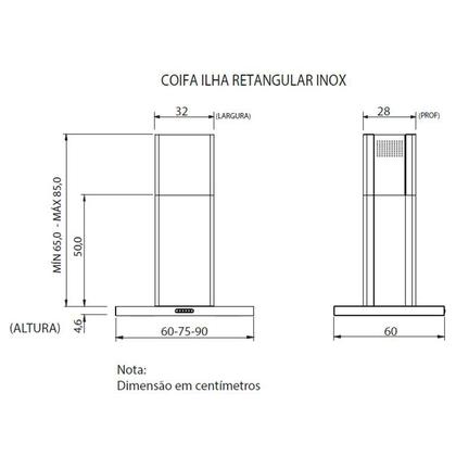 Imagem de Coifa de Ilha 90cm Retangular Fogatti Inox