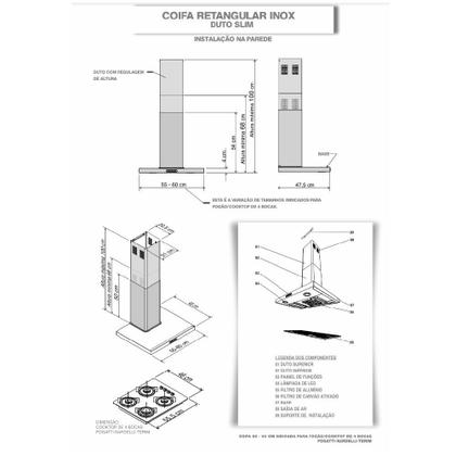 Imagem de Coifa de Parede 60cm Retangular Duto Slim Nardelli Inox