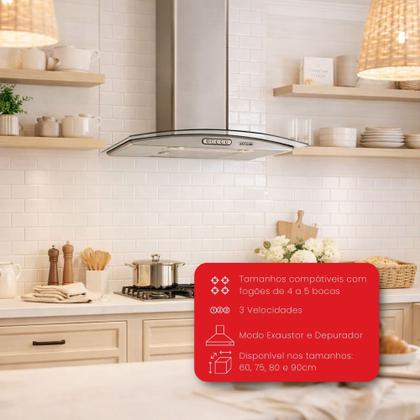Imagem de Coifa de Parede 60cm Vidro Curvo Duto Slim Fogatti Inox