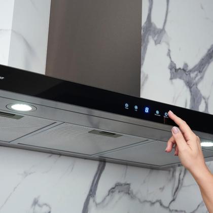 Imagem de Coifa de Parede 90cm Infinity 220V Vidro Digital Touch Preto Inox Fischer