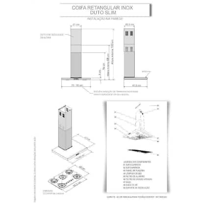 Imagem de Coifa De Parede 90cm Retangular Duto Slim Fogatti Inox 110V