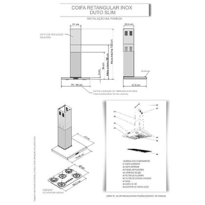 Imagem de Coifa De Parede 90cm Retangular Duto Slim Fogatti Inox 220V